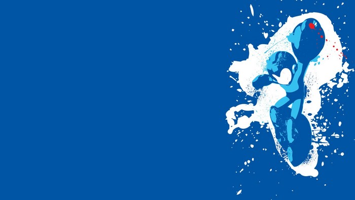 Dynamic Blue Mega Man Figure with Paint Splatter
