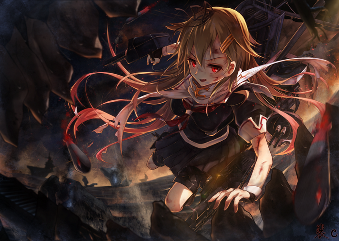 Yuudachi from Kancolle in battle