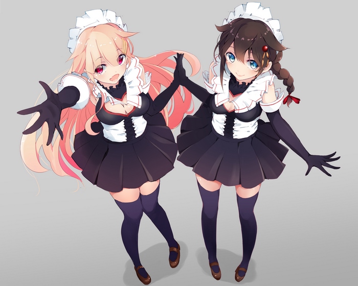Two anime girls in maid outfits