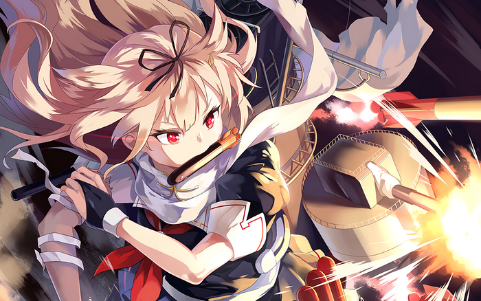 Yuudachi from Kancolle firing cannons