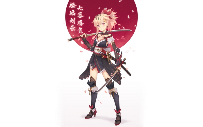 Yuudachi from Kancolle holding swords