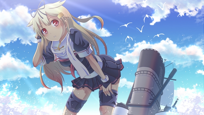Yuudachi from Kantai Collection on a ship