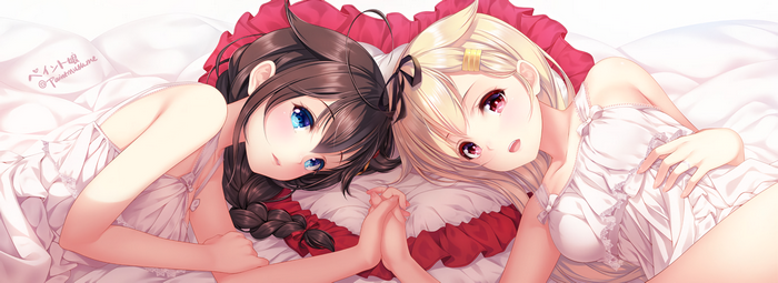 Yuudachi from Kancolle lying in bed