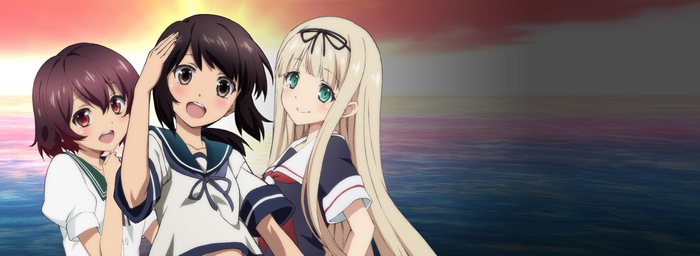 Yuudachi from Kancolle with friends at sunset