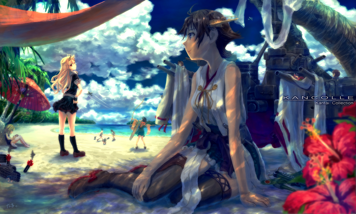 Yuudachi from Kantai Collection on a beach