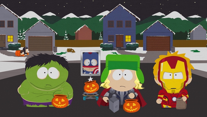 South Park characters dressed as superheroes on Halloween