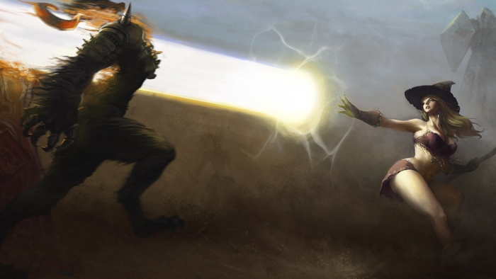 Werewolf vs. Witch in magical battle
