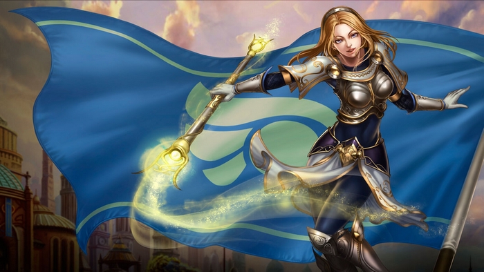 Lux from League of Legends with a flag