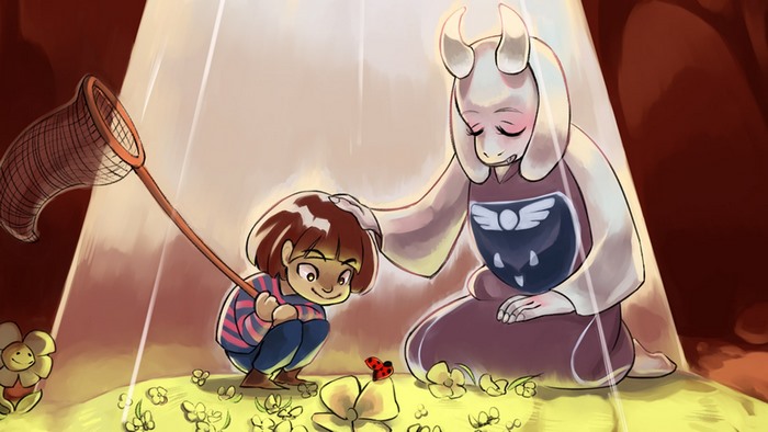 Frisk and Toriel from Undertale with a ladybug