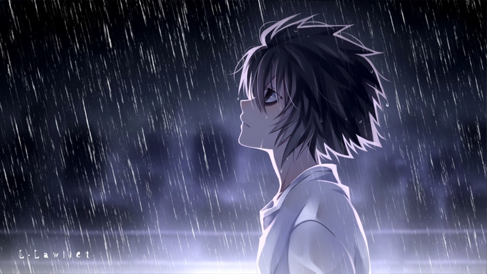 L Looking Up in the Rain - Death Note