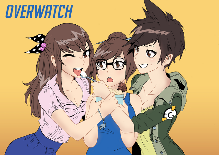Overwatch characters eating ice cream