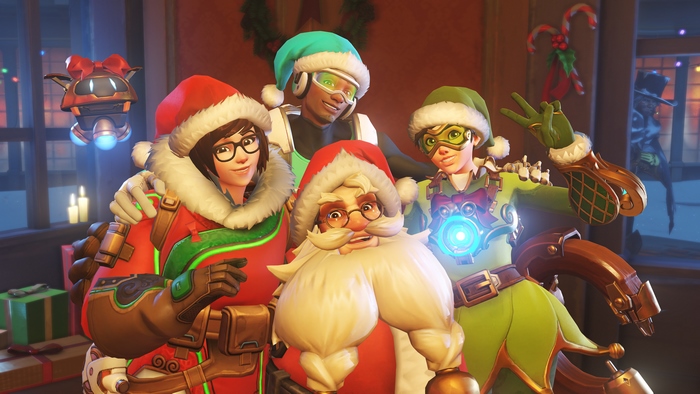 Overwatch characters in Christmas outfits