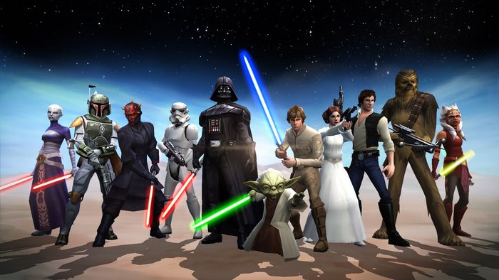 Star Wars characters including Darth Vader, Luke Skywalker, and Darth Maul
