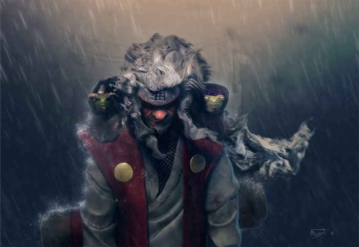 Jiraiya from Naruto in the rain