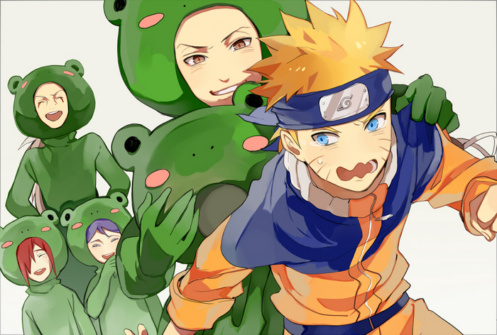Naruto and friends in frog costumes