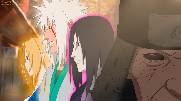 Jiraiya, Orochimaru, Tsunade, and Tobirama from Naruto
