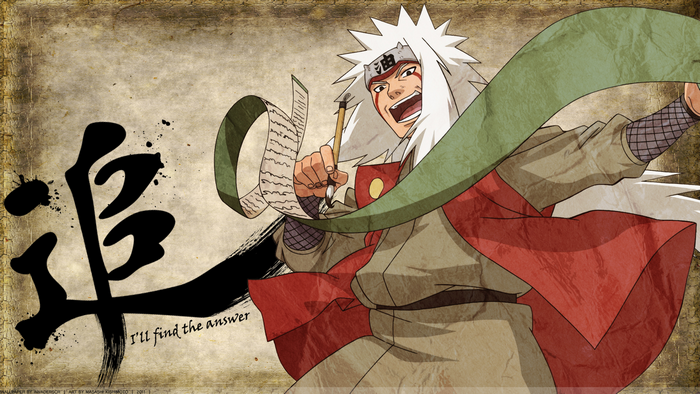 Jiraiya from Naruto writing on a scroll