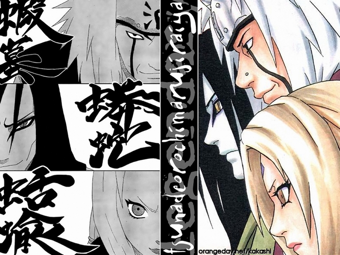 Jiraiya, Orochimaru, and Tsunade from Naruto