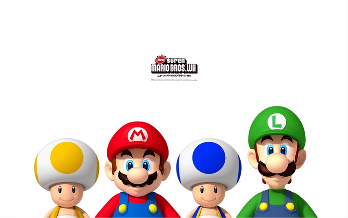 Super Mario Bros. Wii characters Mario, Luigi, and Toads