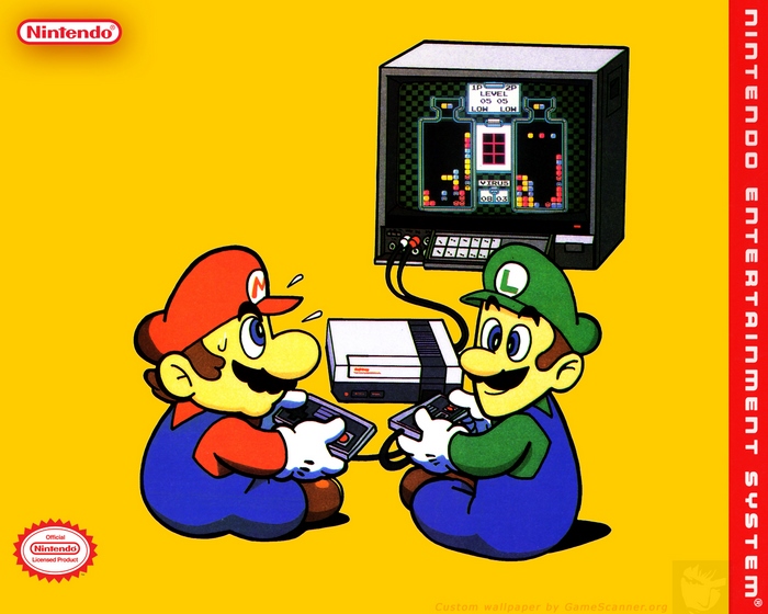 Mario and Luigi playing Nintendo Entertainment System