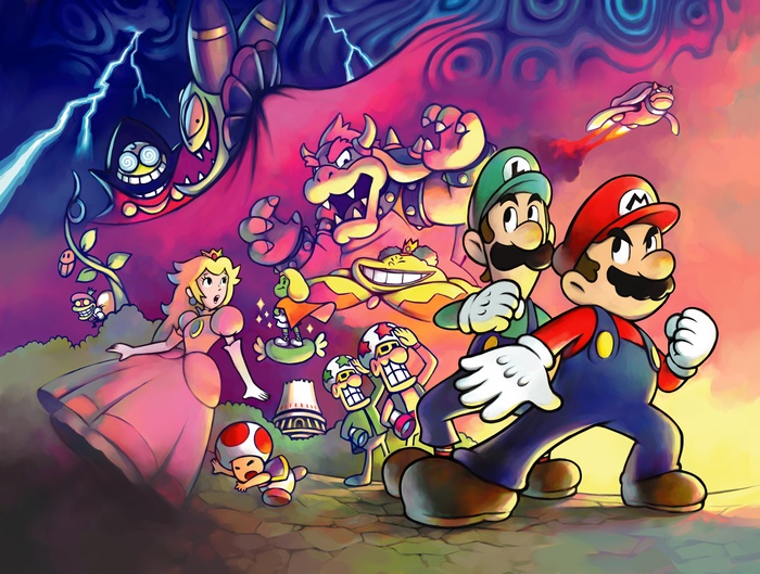 Mario and Luigi with Bowser and other characters