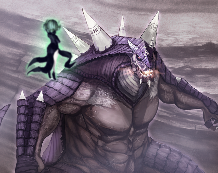 Tatsumaki from One-Punch Man fighting a monster