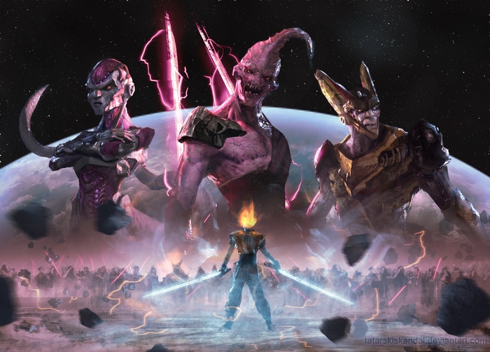 Frieza, Cell, and Majin Buu from Dragon Ball Z