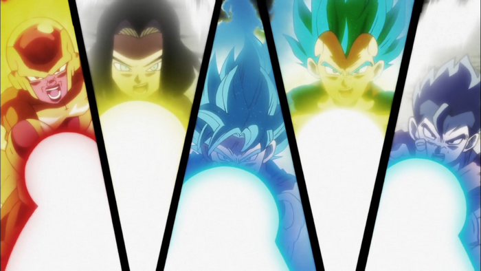 Frieza, Android 17, Goku, Vegeta, and Vegeta from Dragon Ball