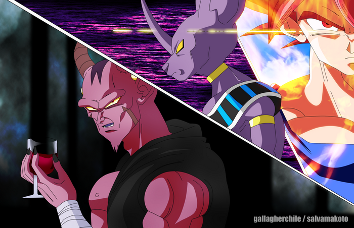 Beerus and Goku from Dragon Ball with a demon