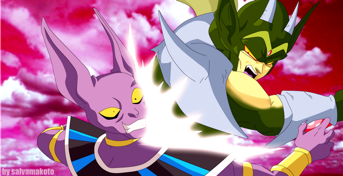 Beerus and another character fighting