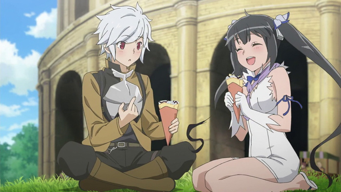 Bell Cranel and Hestia from DanMachi eating crepes