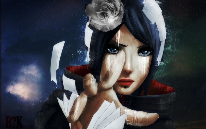 Konan from Naruto in the rain