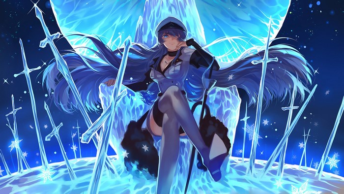 Esdeath from Akame Ga Kill Surrounded by Ice Swords