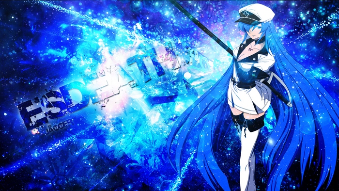 Esdeath from Akame Ga Kill! with blue galaxy background