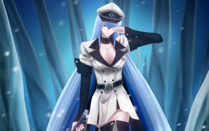 Esdeath from Akame Ga Kill! in a white uniform