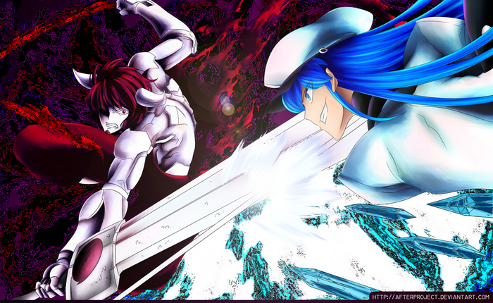 Esdeath and Akame from Akame Ga Kill! clashing swords