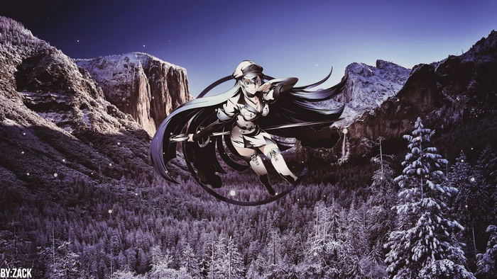 Esdeath from Akame Ga Kill! in a snowy mountain landscape