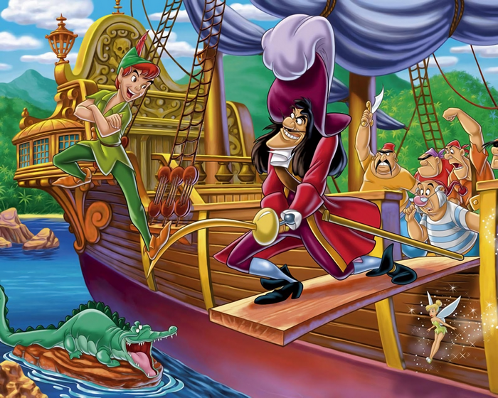 Peter Pan and Captain Hook on a Pirate Ship