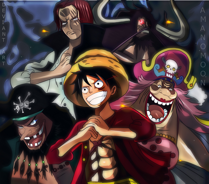 Monkey D. Luffy, Shanks, Kaido, Big Mom, and Blackbeard from One Piece