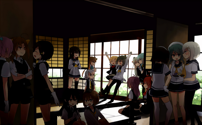 Shimakaze from Kancolle in a room with other girls