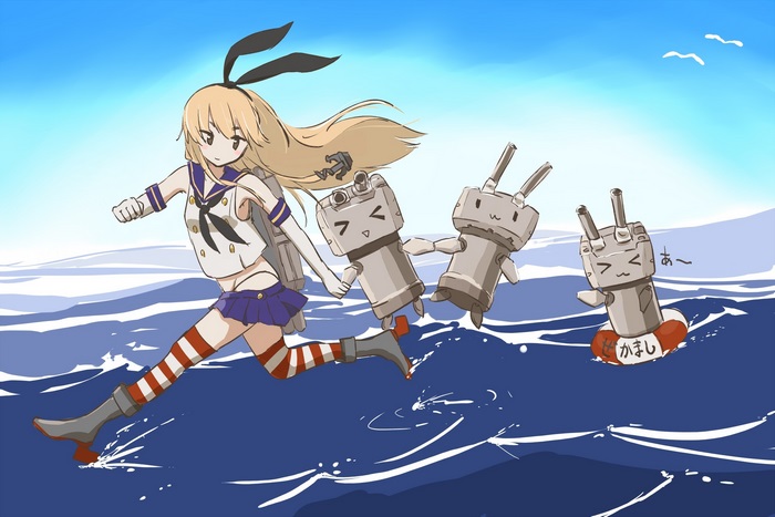 Shimakaze from Kantai Collection running with ship girls