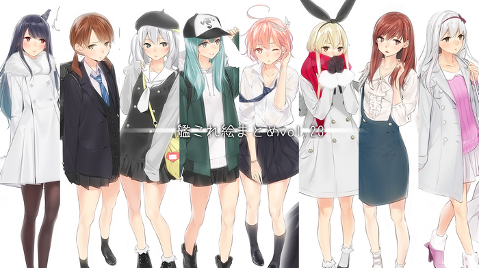 Group of anime girls in winter outfits