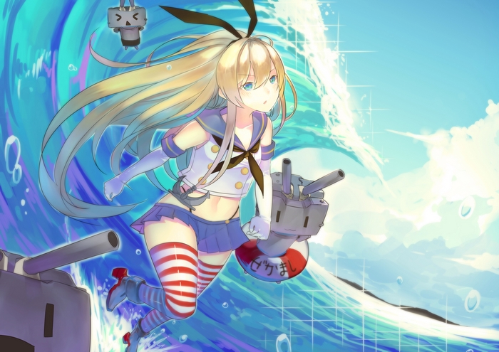 Shimakaze from Kantai Collection on a wave
