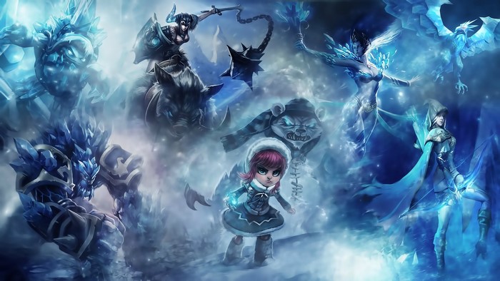 League of Legends characters in a snowy environment