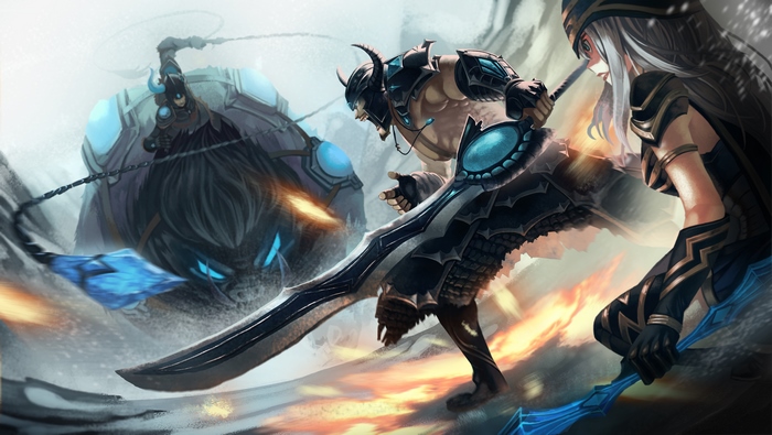 Ashe and Sejuani from League of Legends fighting