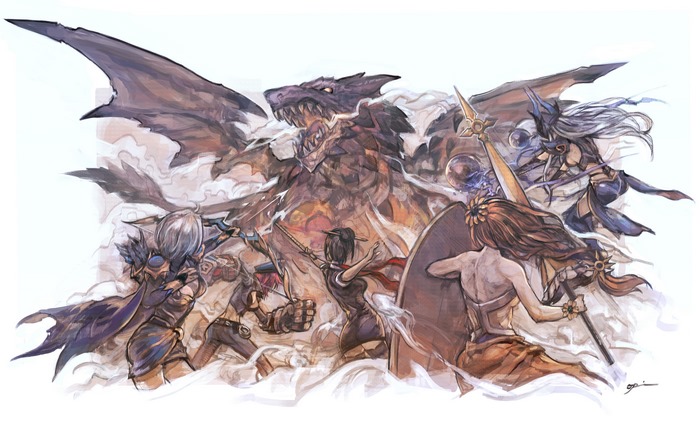 Dragon battle with fantasy characters