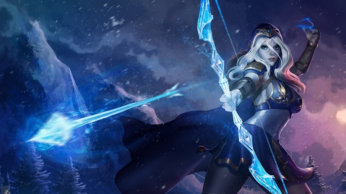 Ashe from League of Legends in a snowy landscape