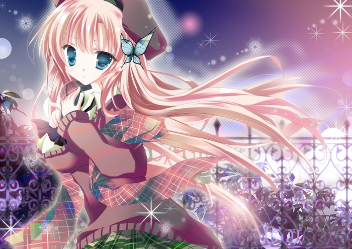 Sena Kashiwazaki with pink hair and blue eyes