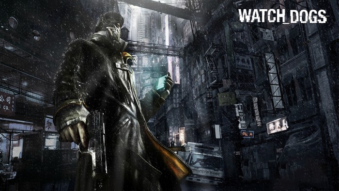 Aiden Pearce from Watch Dogs in a rainy city