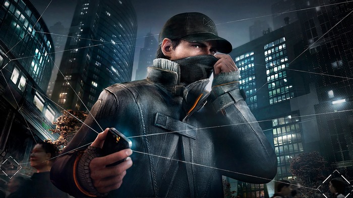 Aiden Pearce from Watch Dogs in a city at night